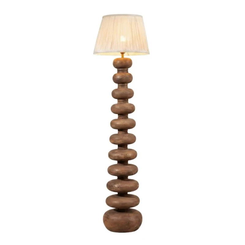 WOODEN FLOOR LAMP WITH BEIGE HAT D28X140CM