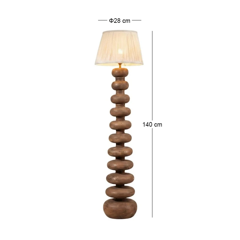 WOODEN FLOOR LAMP WITH BEIGE HAT D28X140CM