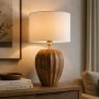 WOODEN TABLE LAMP WITH BEIGE HAT D25X43CM