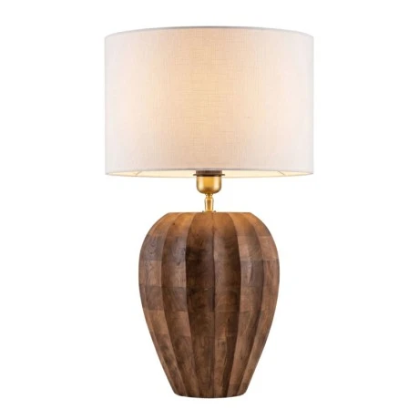 WOODEN TABLE LAMP WITH BEIGE HAT D25X43CM