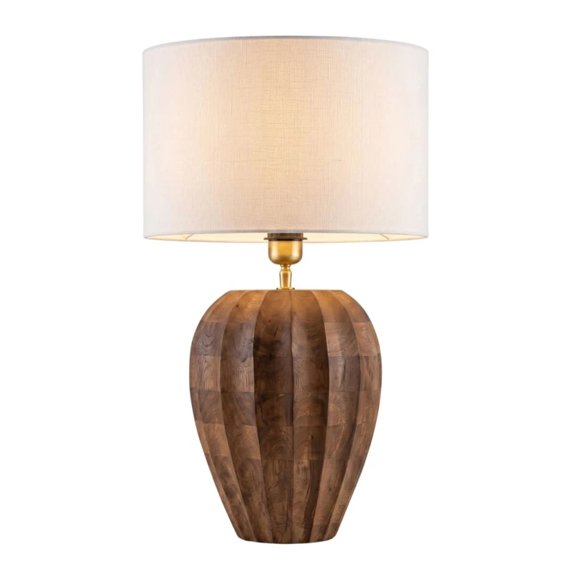 WOODEN TABLE LAMP WITH BEIGE HAT D25X43CM