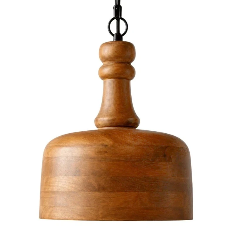 WOODEN CEILING LIGHT WITH BLACK CHAIN D28X355CM