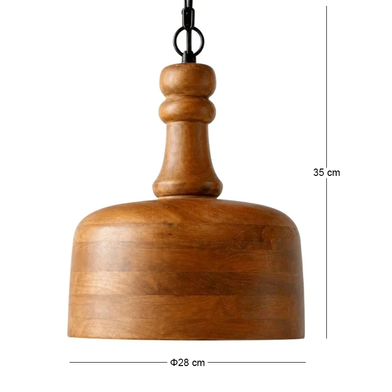 WOODEN CEILING LIGHT WITH BLACK CHAIN D28X355CM