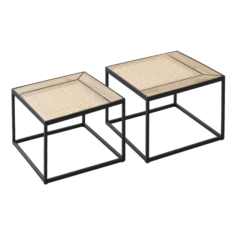 MANGO WOOD METAL COFFE TABLE SET 2 50X40 44X36CM