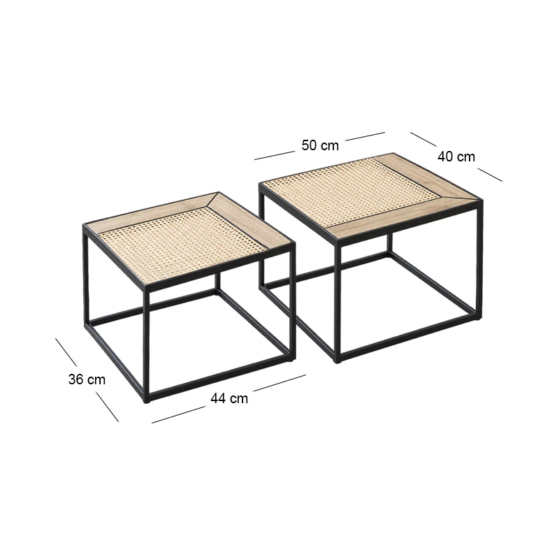 MANGO WOOD METAL COFFE TABLE SET 2 50X40 44X36CM