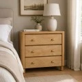 WOODEN BEDSIDE TABLE WITH 3 DRAWERS IN NATURAL COLOR 90X40X80CM