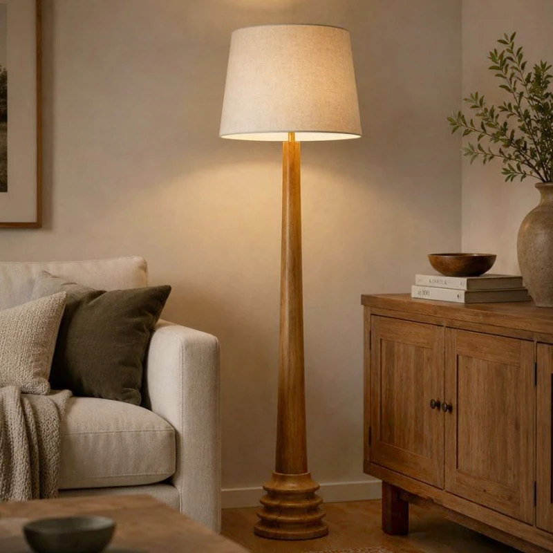 WOODEN FLOOR LAMP WITH BEIGE HAT D24X135CM