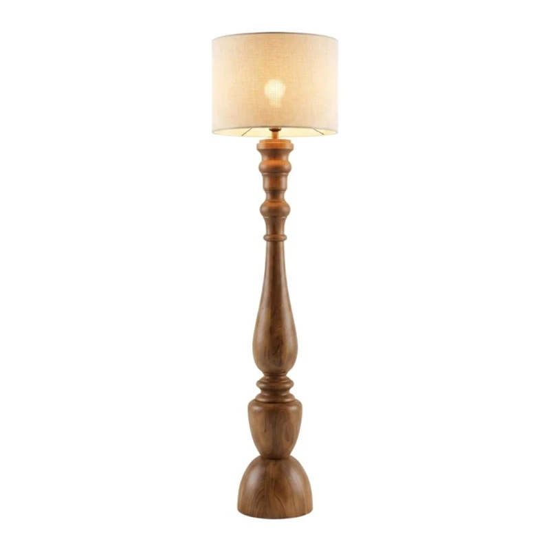 WOODEN FLOOR LAMP WITH BEIGE HAT D26X140CM