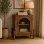 WOODEN RUSTIC BEDSIDE TABLE WITH GLASS IN THE DOOR 45X35X60CM