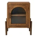 WOODEN RUSTIC BEDSIDE TABLE WITH GLASS IN THE DOOR 45X35X60CM