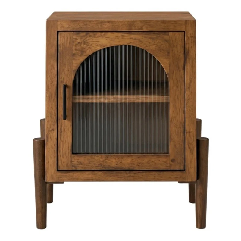 WOODEN RUSTIC BEDSIDE TABLE WITH GLASS IN THE DOOR 45X35X60CM