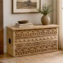 CARVED WOODEN STORAGE FURNITURE IN NATURAL COLOR 85X35X45CM