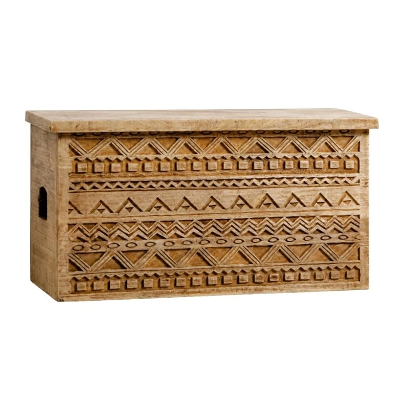 CARVED WOODEN STORAGE FURNITURE IN NATURAL COLOR 85X35X45CM