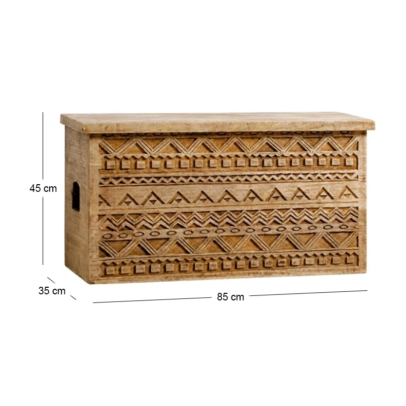 CARVED WOODEN STORAGE FURNITURE IN NATURAL COLOR 85X35X45CM