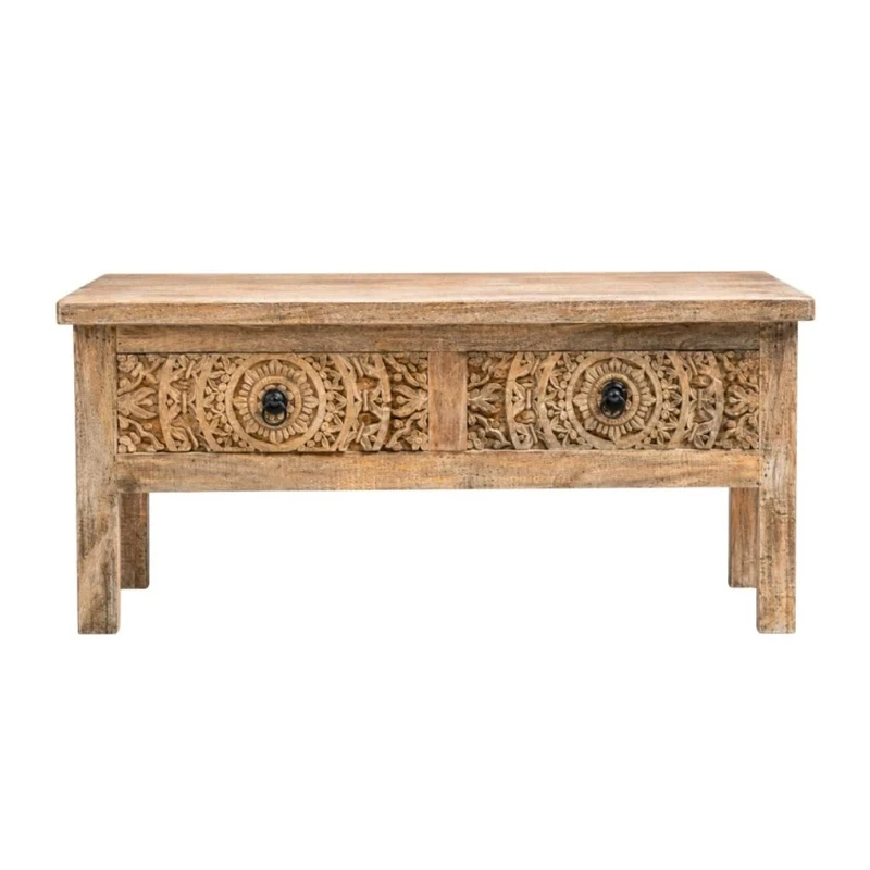 CARVED WOODEN COFFEE TABLE IN NATURAL COLOR 100X50X45CM