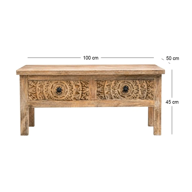 CARVED WOODEN COFFEE TABLE IN NATURAL COLOR 100X50X45CM