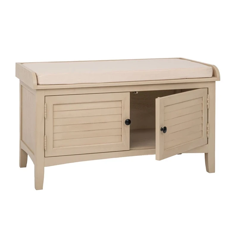 WOODEN STOOL IN BEIGE COLOR WITH 2 DOORS AND SEAT CUSHION 85X40X48CM