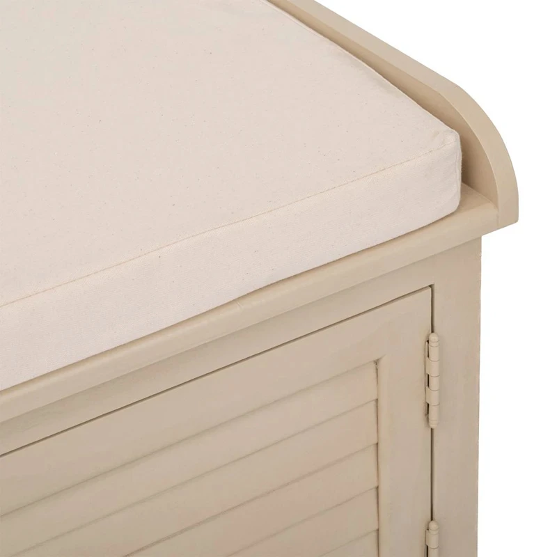 WOODEN STOOL IN BEIGE COLOR WITH 2 DOORS AND SEAT CUSHION 85X40X48CM