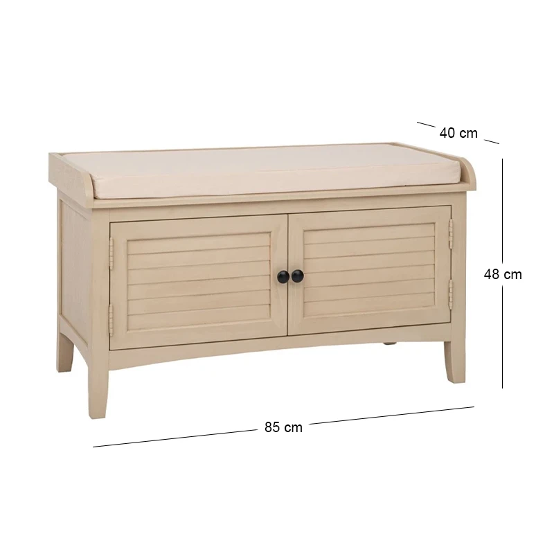 WOODEN STOOL IN BEIGE COLOR WITH 2 DOORS AND SEAT CUSHION 85X40X48CM