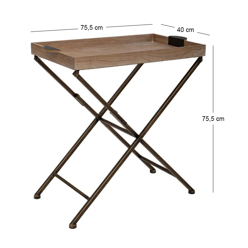 WOODEN TABLE WITH TRAY AND METAL LEGS 75,5X40X75,5CM