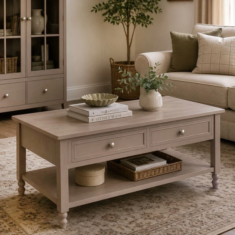 WOODEN COFFEE TABLE IN GREY COLOR WITH 2 DRAWERS 100X60X50CM