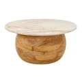 WOODEN ROTTON COFFE TABLE WITH WHITE SURFACE AND MARBLE EFFECT D90X50CM