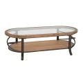 WOODEN COFFEE TABLE WITH GLASS AND GREY METAL FRAME 133X63X41CM