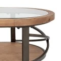 WOODEN COFFEE TABLE WITH GLASS AND GREY METAL FRAME 133X63X41CM