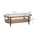 WOODEN COFFEE TABLE WITH GLASS AND GREY METAL FRAME 133X63X41CM