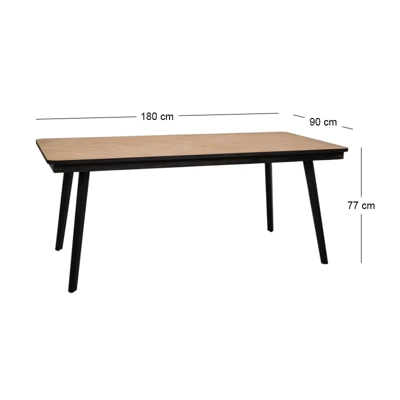 WOODEN TABLE WITH BLACK METAL LEGS 180X90X77CM