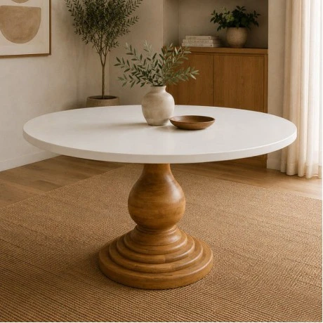 WOODEN ROTTON TABLE WITH WHITE SURFACE AND MARBLE EFFECT D120X80CM