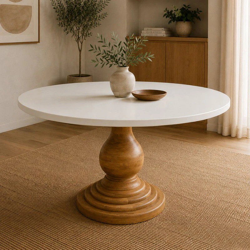WOODEN ROTTON TABLE WITH WHITE SURFACE AND MARBLE EFFECT D120X80CM