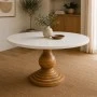 WOODEN ROTTON TABLE WITH WHITE SURFACE AND MARBLE EFFECT D120X80CM