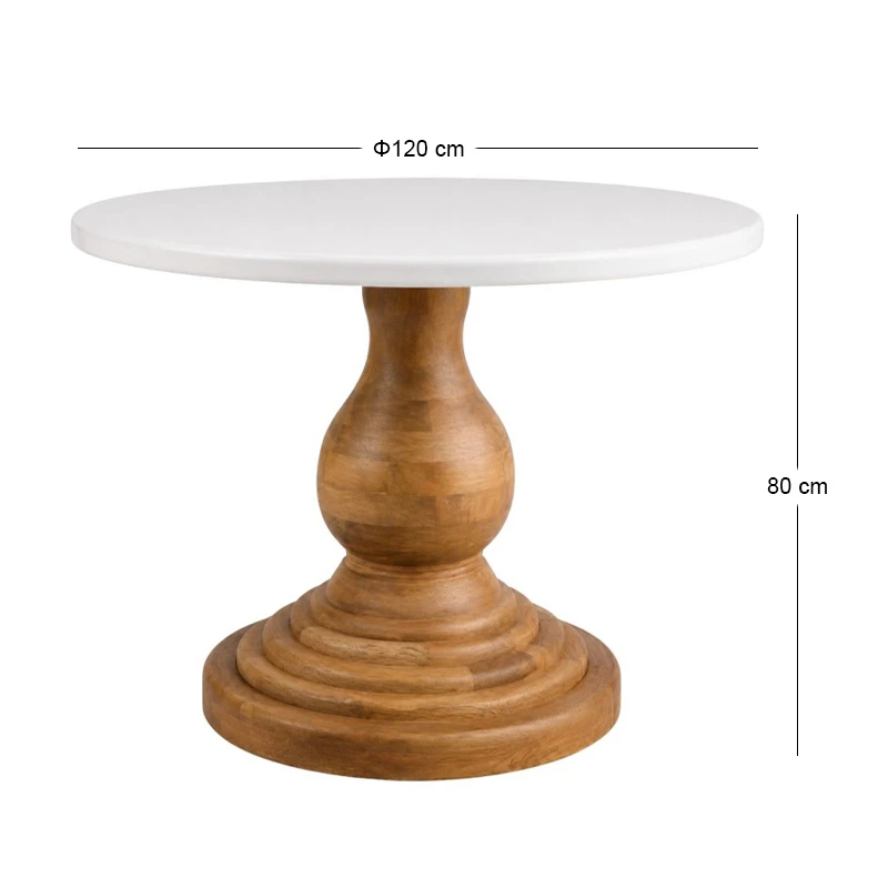 WOODEN ROTTON TABLE WITH WHITE SURFACE AND MARBLE EFFECT D120X80CM