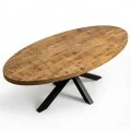 WOODEN ROTTON TABLE WITH BLACK METAL FRAME 220X100X80CM