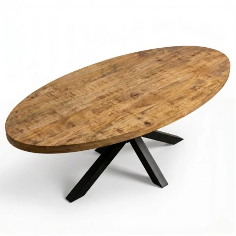 WOODEN ROTTON TABLE WITH BLACK METAL FRAME 220X100X80CM