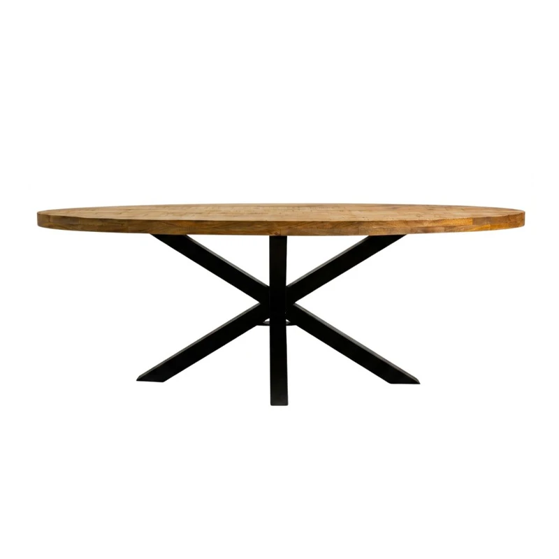 WOODEN ROTTON TABLE WITH BLACK METAL FRAME 220X100X80CM