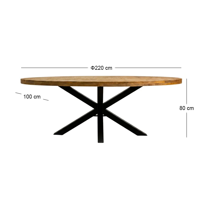 WOODEN ROTTON TABLE WITH BLACK METAL FRAME 220X100X80CM