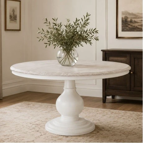 ROUND DINING TABLE MADE OF MANGO WOOD IN WHITE COLOR D105X75CM