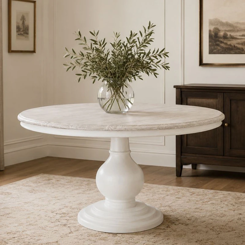 ROUND DINING TABLE MADE OF MANGO WOOD IN WHITE COLOR D105X75CM