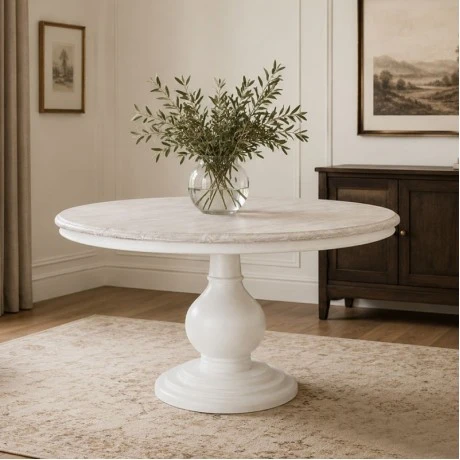 ROUND DINING TABLE MADE OF MANGO WOOD IN WHITE COLOR D120X75CM
