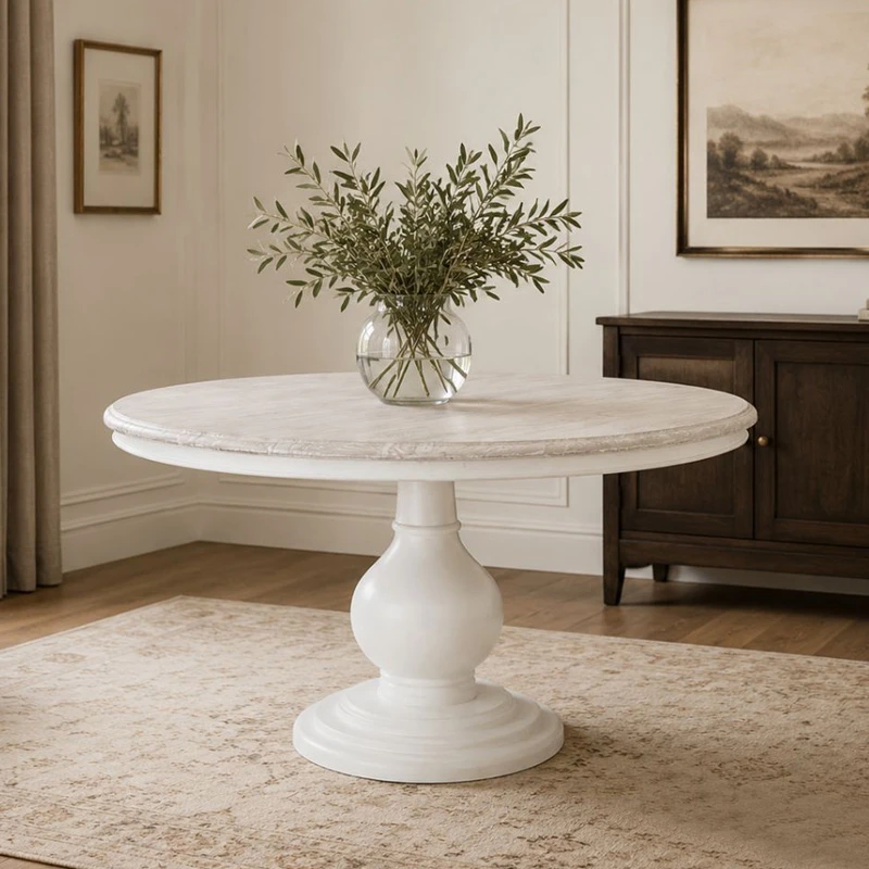 ROUND DINING TABLE MADE OF MANGO WOOD IN WHITE COLOR D120X75CM