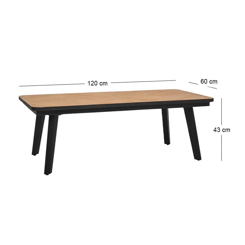 WOODEN TABLE WITH BLACK METAL LEGS 120X60X43CM