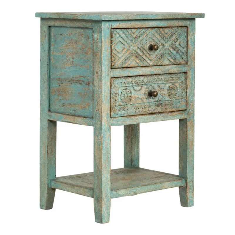 WOODEN VINTAGE BEDSIDE TABLE WITH 2 DRAWERS IN VERAMANT COLOR 45X30X65CM