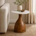 WOODEN SIDE TABLE WITH WHITE SURFACE D50X60CM