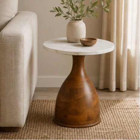 WOODEN SIDE TABLE WITH WHITE SURFACE D50X60CM