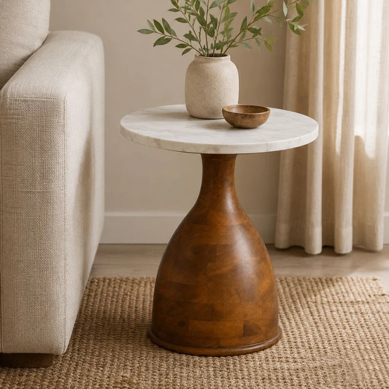 WOODEN SIDE TABLE WITH WHITE SURFACE D50X60CM