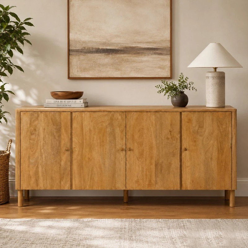 WOODEN SIDEBOARD IN NATURAL LIGHT COLOR 200X40X85CM