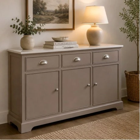 WOODEN SIDEBOARD IN GREY COLOR WITH 3 DOORS, 3 DRAWERS AND MARBLE SURFACE 120X35X75CM
