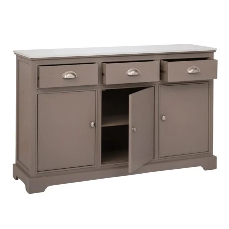 WOODEN SIDEBOARD IN GREY COLOR WITH 3 DOORS, 3 DRAWERS AND MARBLE SURFACE 120X35X75CM